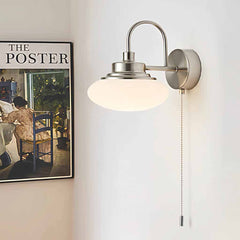 Bauhaus LED Dome Wall Lamp with Pull Chain, Chrome & White