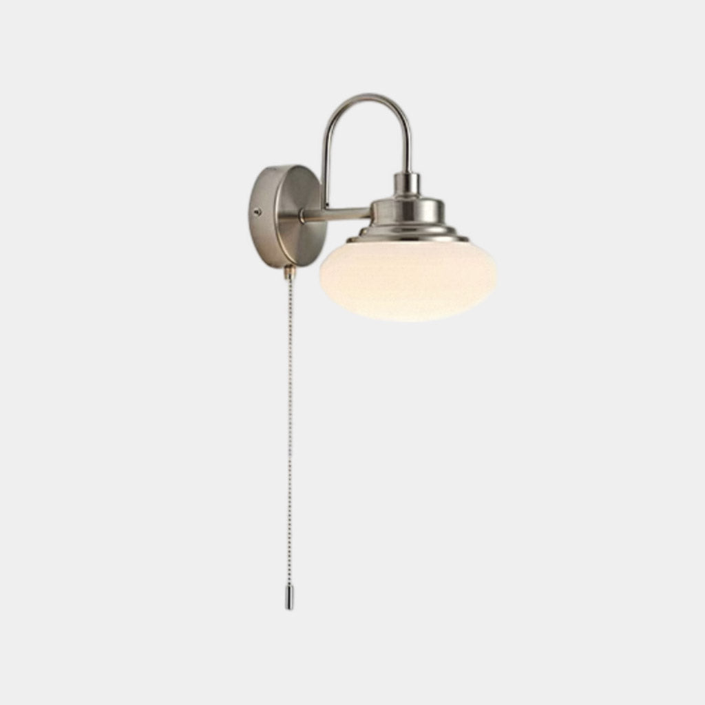 Bauhaus LED Dome Wall Lamp with Pull Chain, Chrome & White