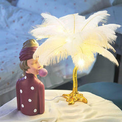 Bedside Table Lamp Decorative Tree Ostrich Feather, 3 Colors
