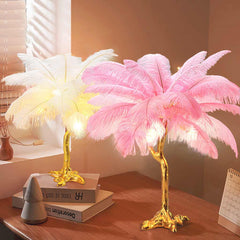 Bedside Table Lamp Decorative Tree Ostrich Feather, 3 Colors