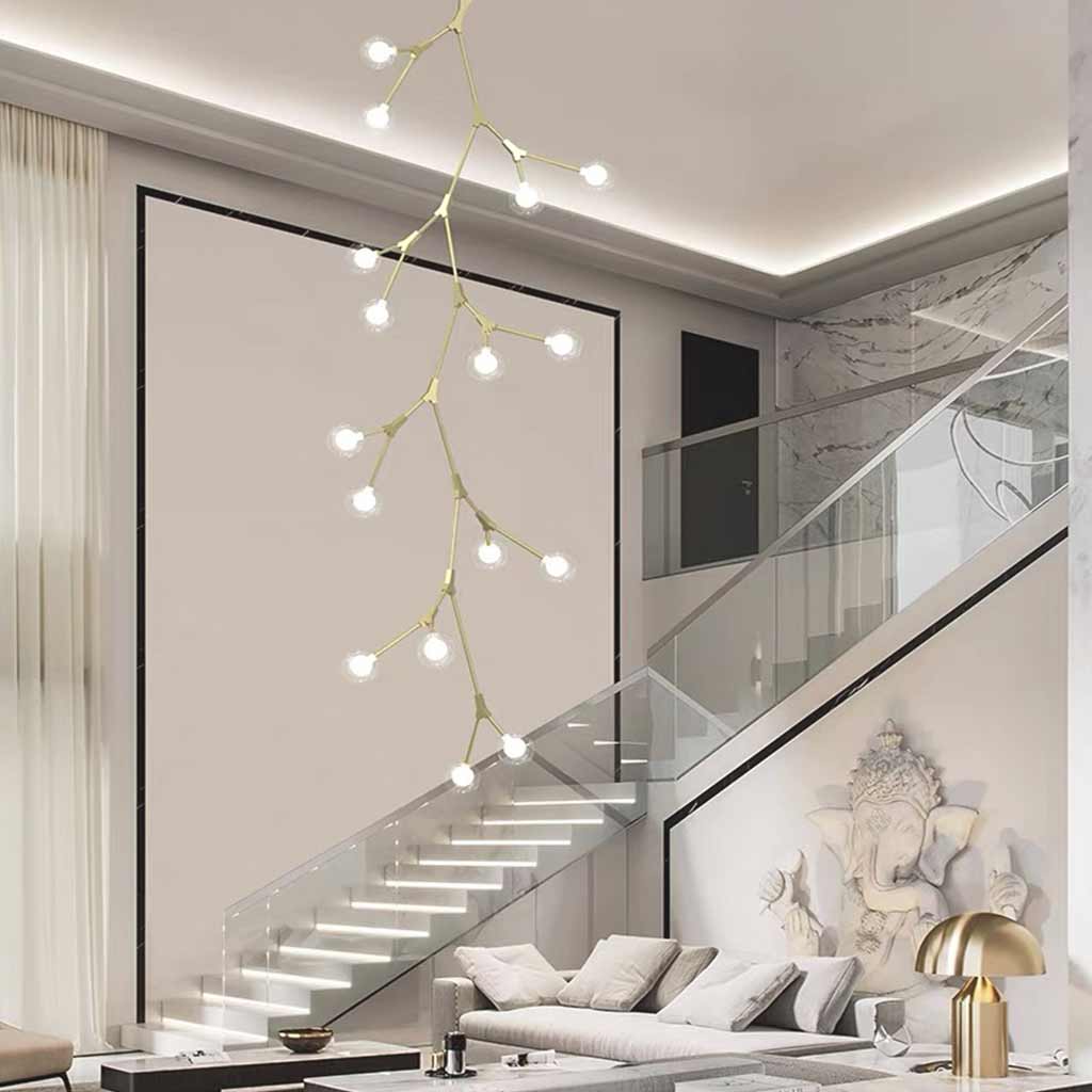 Branch Chandelier Glass Globe for High Ceiling Gold Staircase