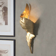 Messing-Blatt-Wandlampe, antike handgefertigte Wandleuchte