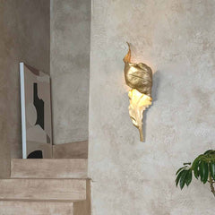 Messing-Blatt-Wandlampe, antike handgefertigte Wandleuchte