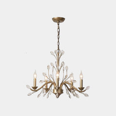 Candelabro De Vela Dorada Rama Cristal De Lujo