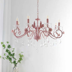 Candelabro de Vela con Gota de Cristal Princesa para Habitación de Niñas, Rosa