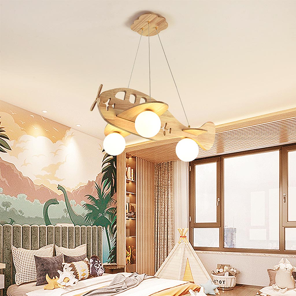 Ceiling Light Airplane Chandelier Cartoon Wood for Children s Room L69cm W66.5cm H23cm L27.16 x W26.18 xH9.06