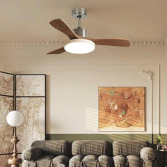 Deckenventilator Licht Modern DC-Wechselrichter 3 Holzflügel Halbbündige Montage