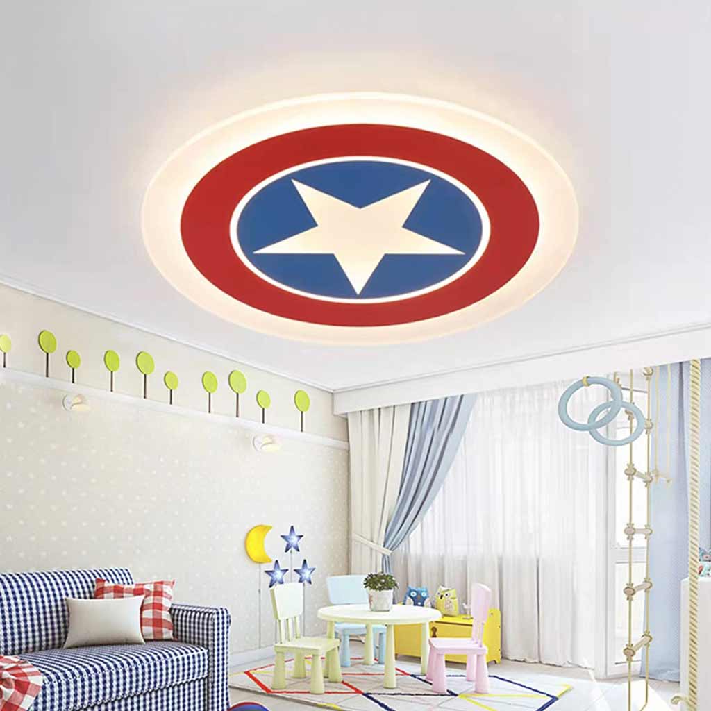 Ceiling Light Kids Bedroom Captain America Shield with Star, Iron & Acrylic