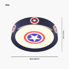 Plafoniera per bambini, scudo di Capitan America con stella, ferro e acrilico