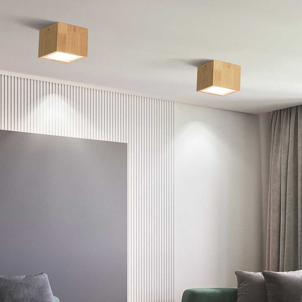 Ceiling Light Downlight Wood LED Cylinder Cube Log Color Log Color Cube Medium L9.5cm H15cm L3.74 H5.9 3W