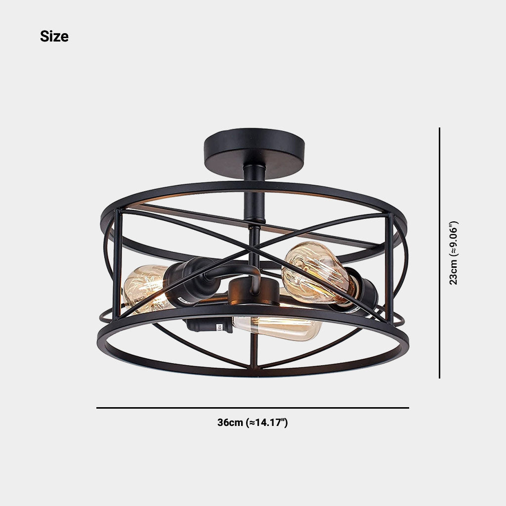Ceiling Light Farmhouse Industrial Caged Iron Circular Round Black Dining Room Size