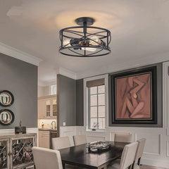 Ceiling Light Farmhouse Industrial Caged Iron Circular Round Black Dining Room