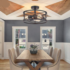Ceiling Light Farmhouse Industrial Caged Iron Circular Round Black Dining Table