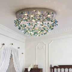 Pendant Ceiling Light Floral Green & Blue Crystal LED