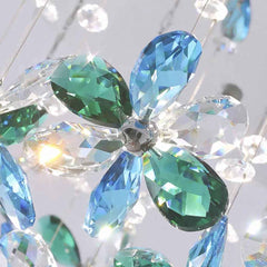 Pendant Ceiling Light Floral Green & Blue Crystal LED