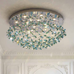 Pendant Ceiling Light Floral Green & Blue Crystal LED