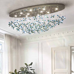 Pendant Ceiling Light Floral Green & Blue Crystal LED