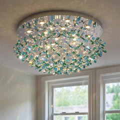 Pendant Ceiling Light Floral Green & Blue Crystal LED