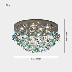 Pendant Ceiling Light Floral Green & Blue Crystal LED