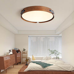 Ceiling Light Flush Mount Stylish Circular Walnut Bedroom