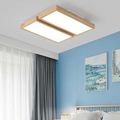 Ceiling Light Flush Mount Wooden Rectangle Double Bedroom