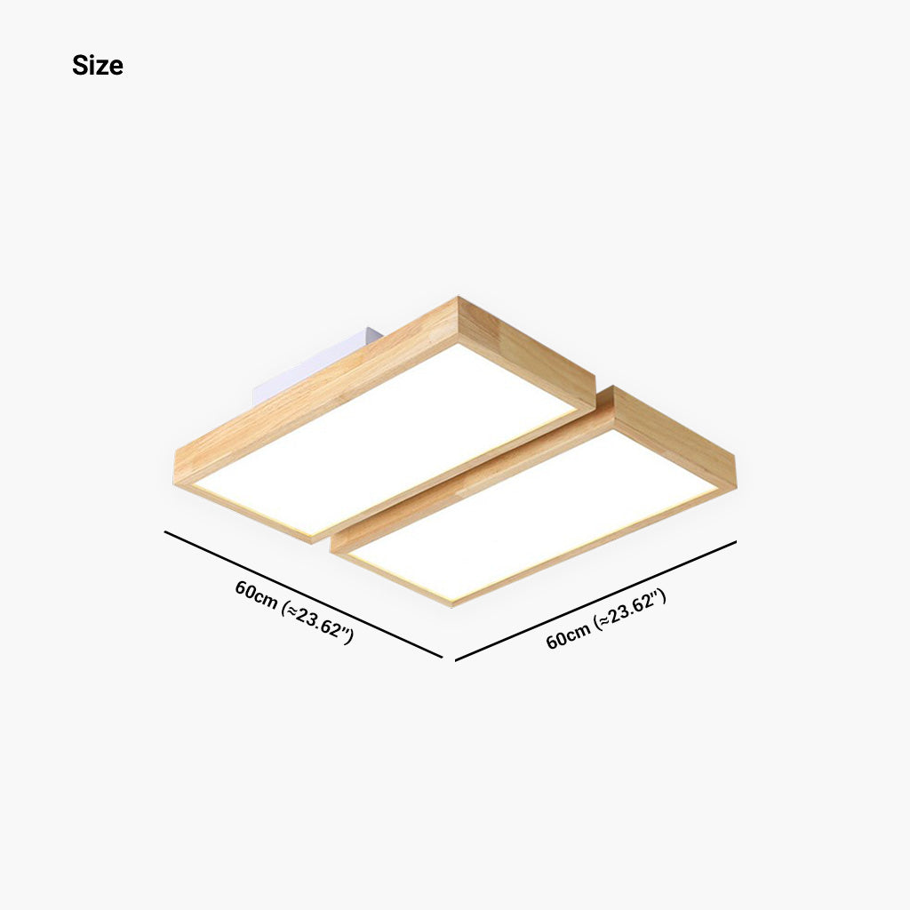 Ceiling Light Flush Mount Wooden Rectangle Double Size