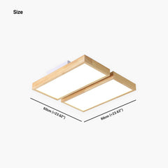 Ceiling Light Flush Mount Wooden Rectangle Double Size