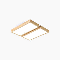 Ceiling Light Flush Mount Wooden Rectangle Double