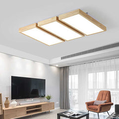 Ceiling Light Flush Mount Wooden Rectangle Triple Living Room