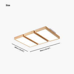 Ceiling Light Flush Mount Wooden Rectangle Triple Size