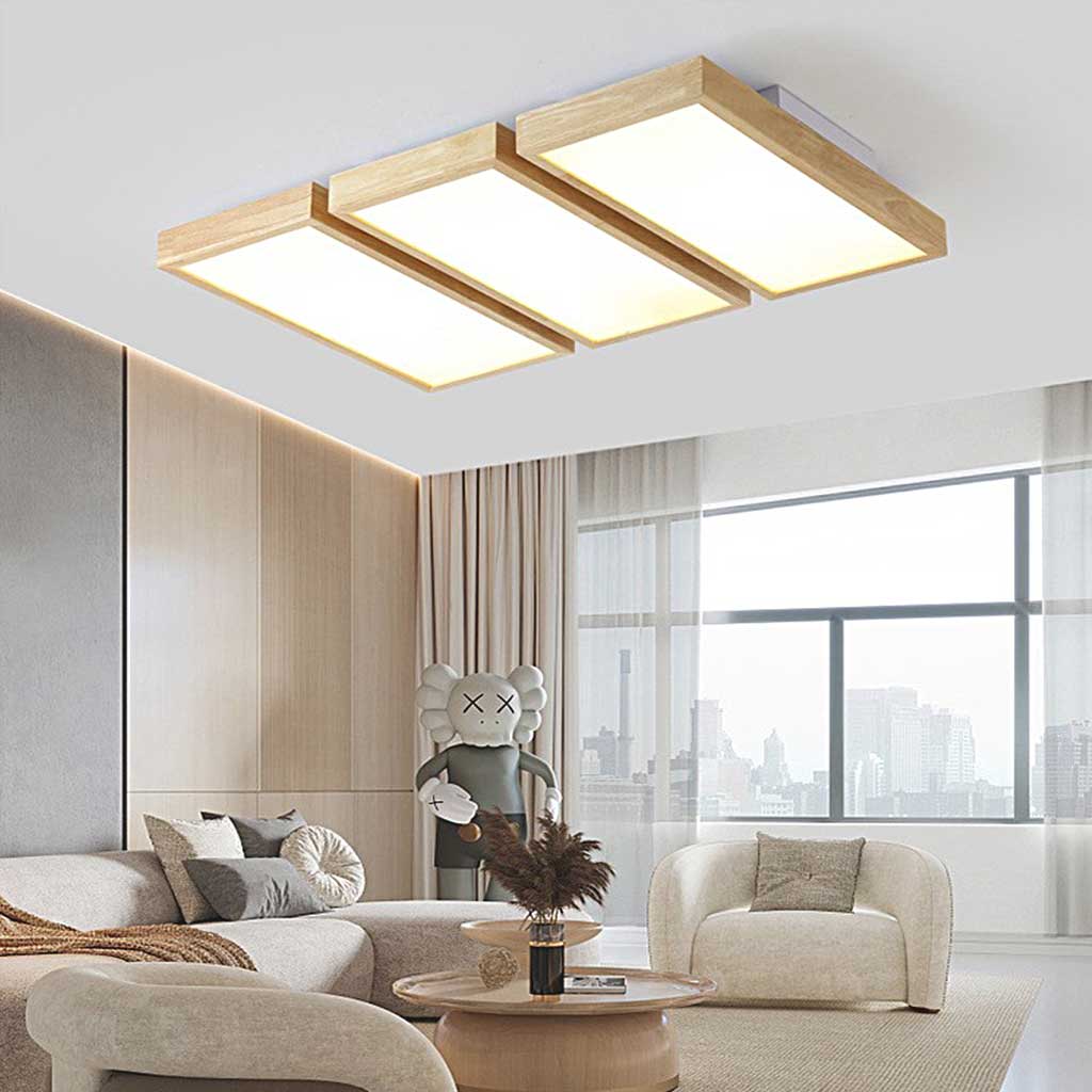Ceiling Light Flush Mount Wooden Triple Living Room