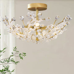 Ceiling Light French Brass Crystal Flower Cluster Room