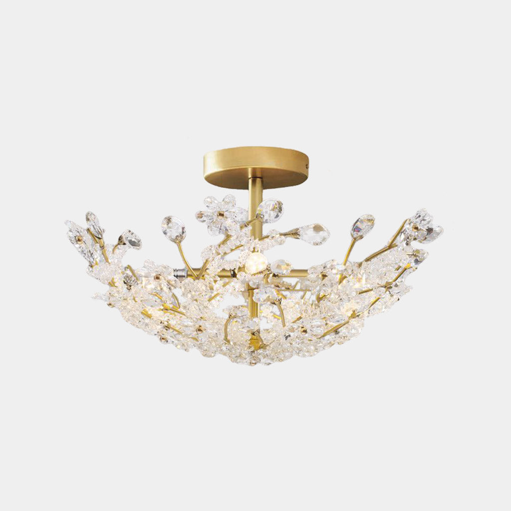 Ceiling Light French Brass Crystal Flower Cluster