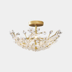 Ceiling Light French Brass Crystal Flower Cluster