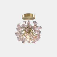 Ceiling Light French Floral Brass Crystal Pink