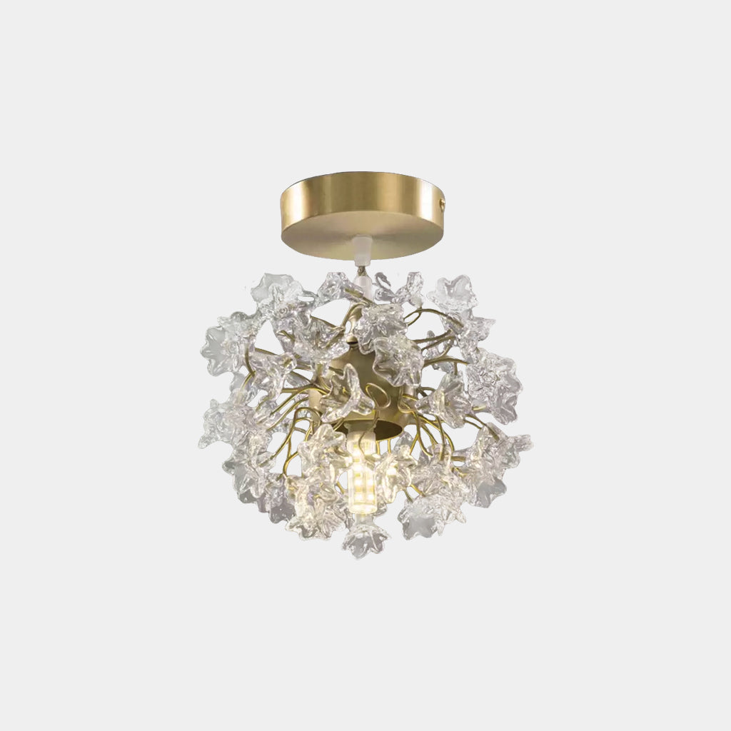 Ceiling Light French Floral Brass Crystal Transparent