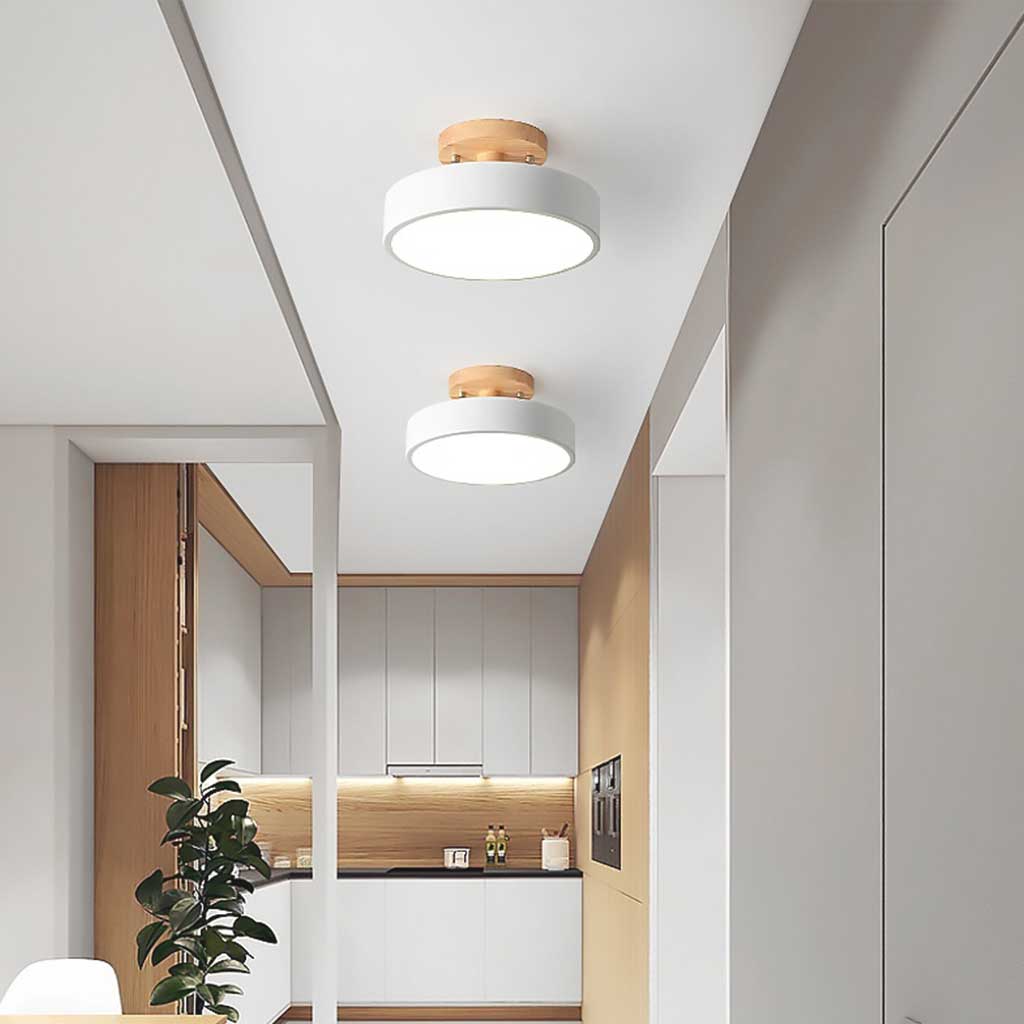 Macaron Round Wood Semi Flush Mount LED Ceiling Light VAXLAMP