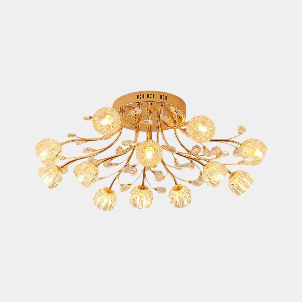 Ceiling Light Modern Glass Crystal Branch Flower 12 Lights