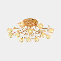 Ceiling Light Modern Glass Crystal Branch Flower 12 Lights