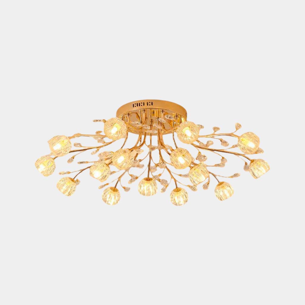 Ceiling Light Modern Glass Crystal Branch Flower 15 Lights