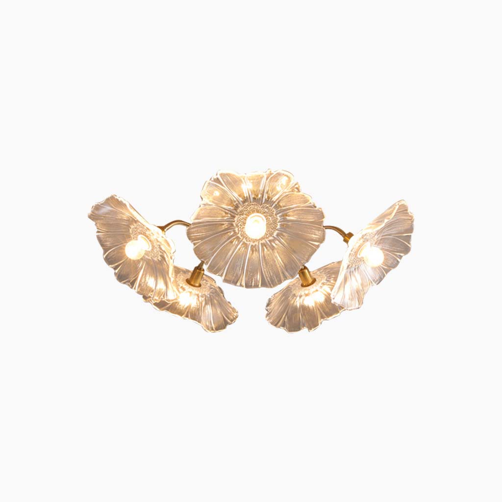 Ceiling Light Retro Glass Lotus Flower White 5 Lights