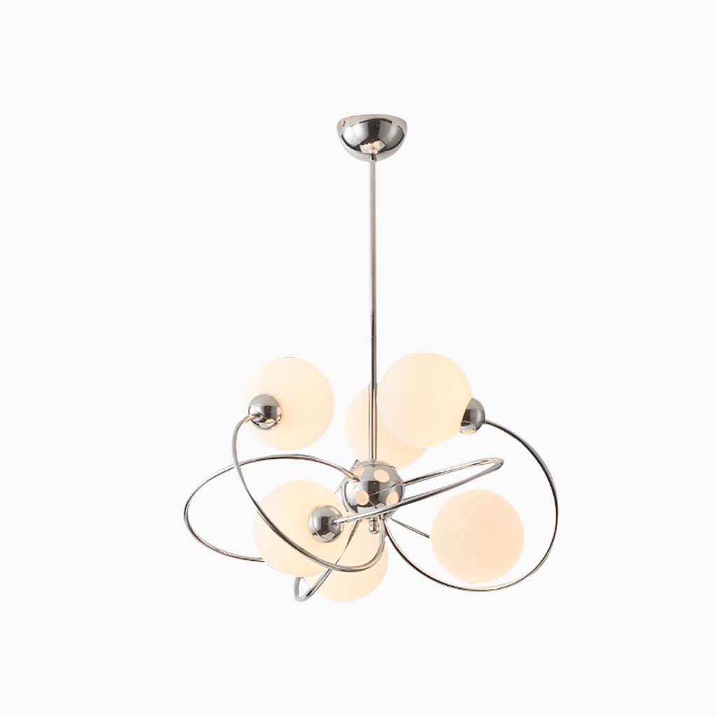 Chandelier 6 Light Bauhaus Chrome Glass Ball