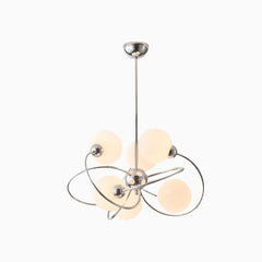 Chandelier 6 Light Bauhaus Chrome Glass Ball