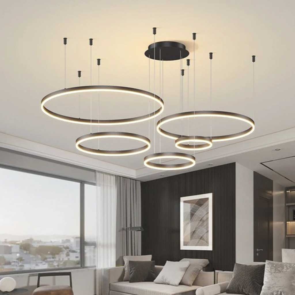 Chandelier Aluminum Five Rings Black Living Room