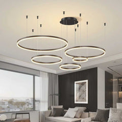 Chandelier Aluminum Five Rings Black Living Room