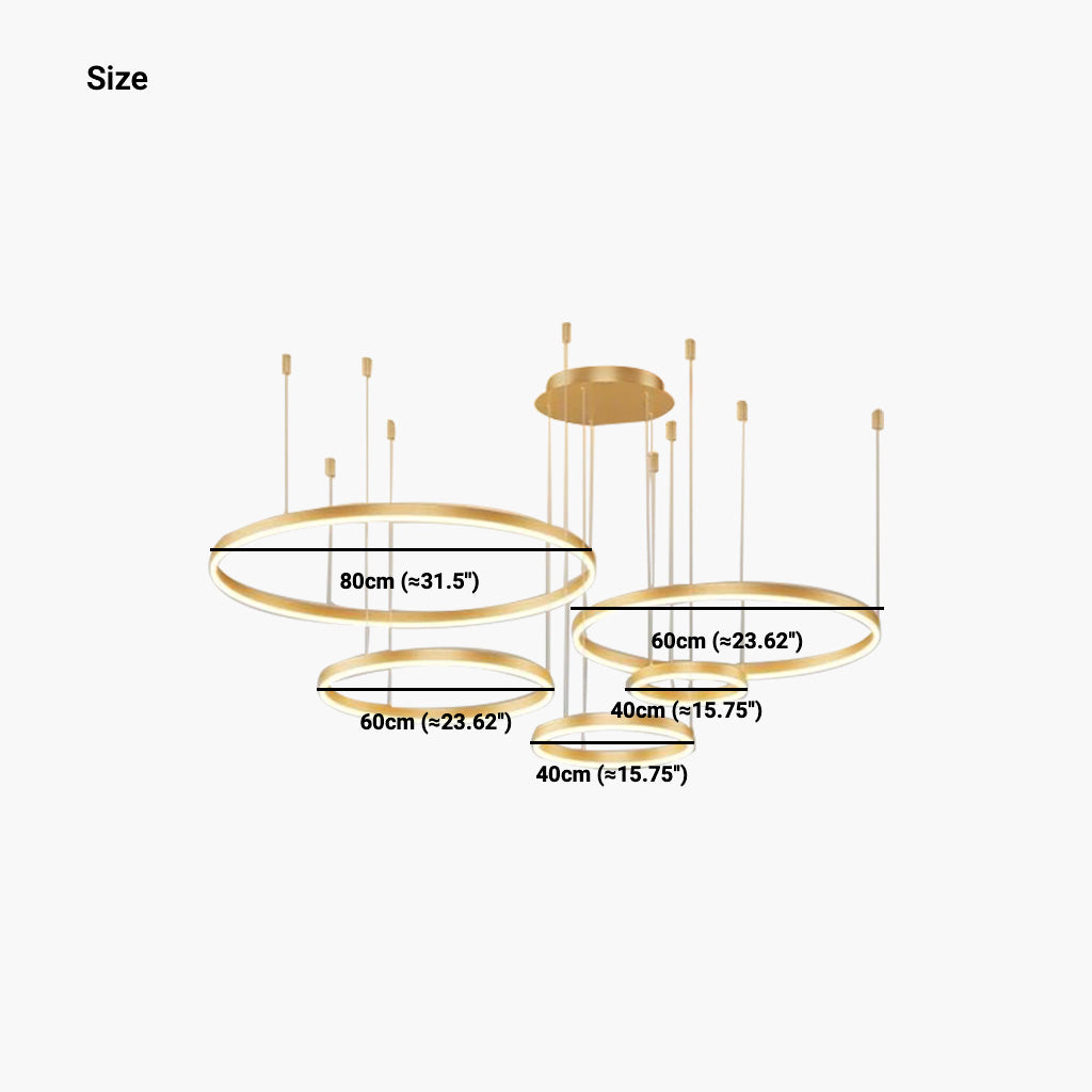 Chandelier Aluminum Five Rings Gold Size