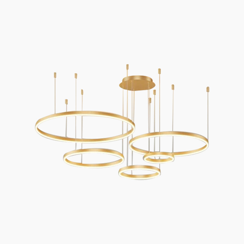 Chandelier Aluminum Five Rings Gold