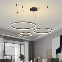 Chandelier Aluminum Three Rings Black Living Room