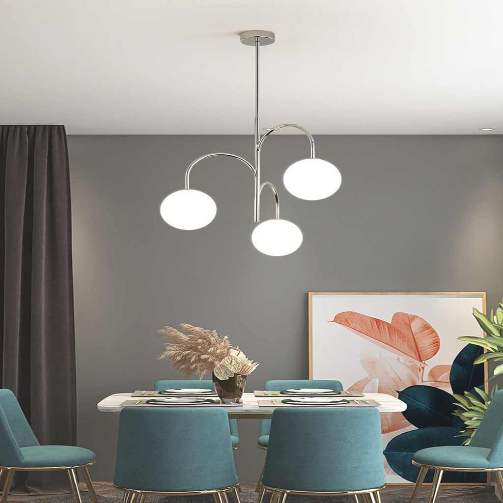 Chandelier Bauhaus Chrome Glass Globe Dining Room