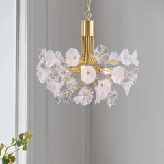 Chandelier Beautiful Brass Branch Glass Jasmine Flower Gold Room